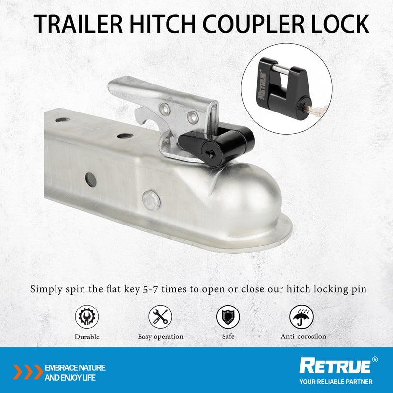 RETRUE Trailer Tongue Coupler Lock  Trailer Hitch Lock Dia 1/4 Inch  3/4 Inch Span for Tow Boat RV Truck Car's Coupler  Black - Image 2